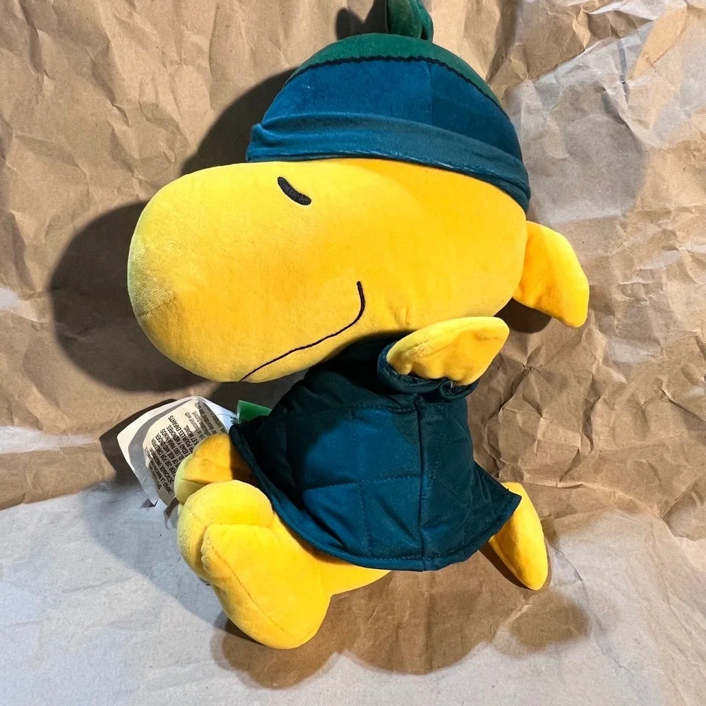 Peanuts Woodstock Large Plush Yellow Bird Teal Winter Quilted Jacket Beanie Hat